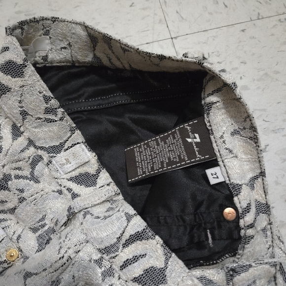 7 For All Mankind | Women's Cream And Gold Tone Lace Pattern Pant - Picture 9 of 12